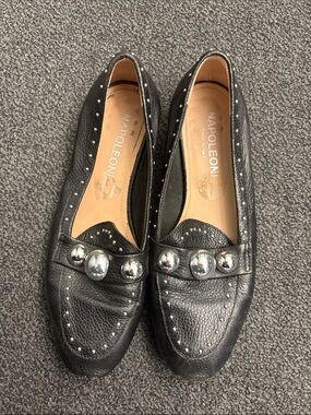 Black Studded Leather Loafers with Silver Accent Napoleoni 37/7
